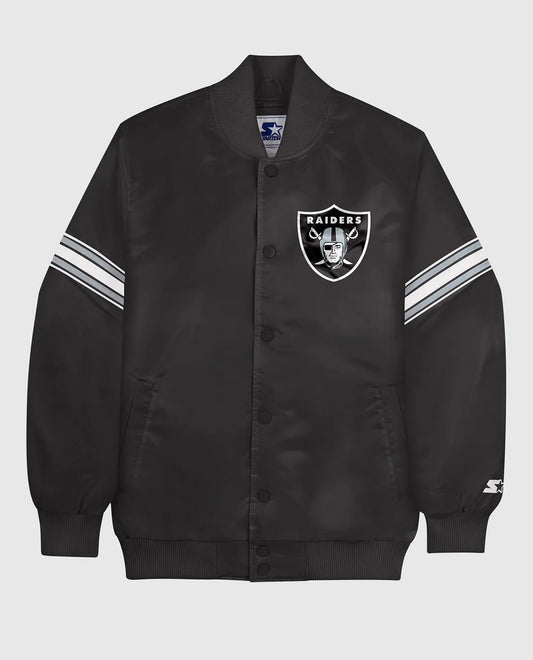 Chaqueta Varsity de los Las Vegas Raiders en Satén con Botones de Presión