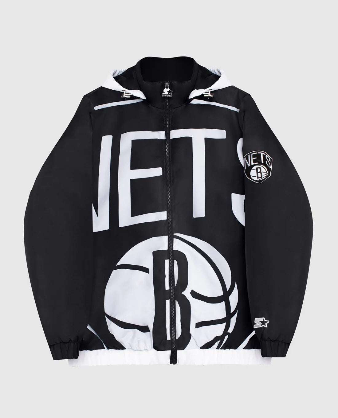 Chaqueta de Nylon con Capucha y Cremallera Completa de los Brooklyn Nets